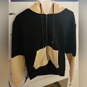 Color block Dark Brown and Light Brown Beige Tan Fleece Zip Up Sweater